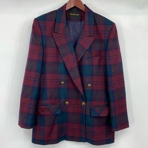 Vintage Giorgio Sant' Angelo Blazer Jacket Sz 12 Red Blue Plaid Double‎ Breasted